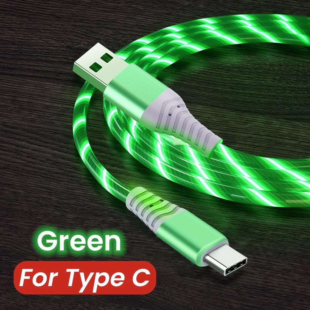 Flow Luminous USB Type C Cable 3A Fast Charging Data Cord for Samsung Xiaomi OPPO Huawei IPhone Charger Micro USB Wire LED Cable