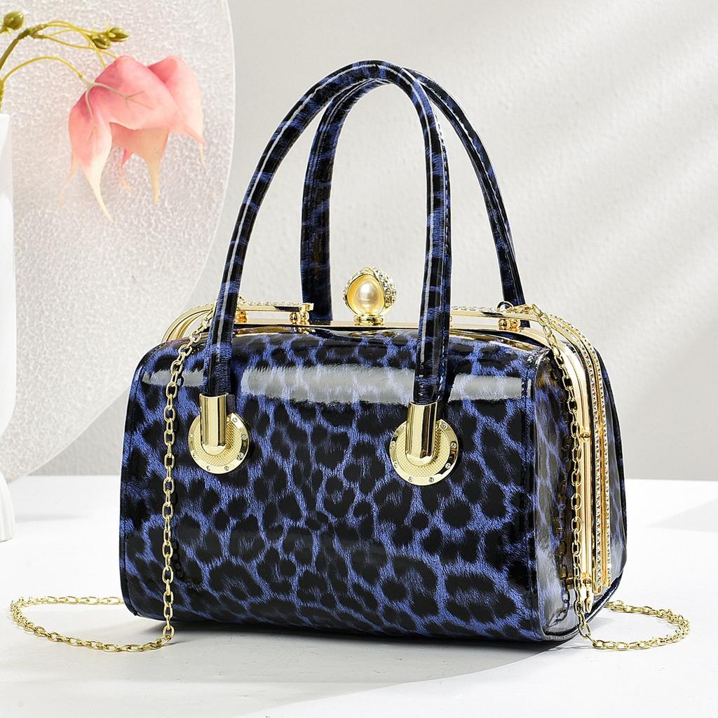 Neue Trendige Glänzende Lackleder Schultertasche, Stilvolle Und Personalisierte Leopardenmuster Diamantbesetztes Design Handtasche