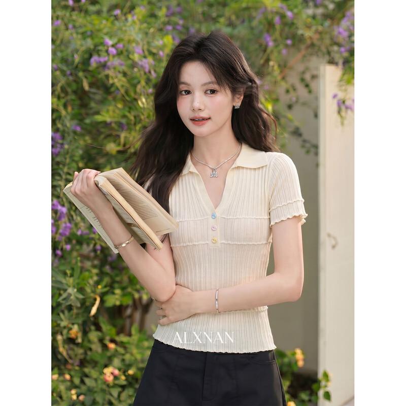 Women s Short Sleeve Polo Knit Top M