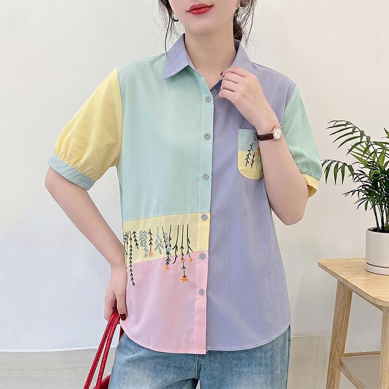 ZANZEA Women Casual Turn Down Collar Loose Stripe Print Half Sleeve Blouse M