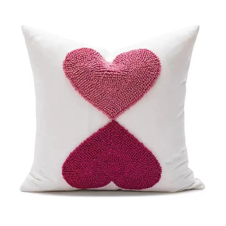 Redness Heart Accent Pillowcase with Florals Embroidery, Soft Cotton Canvas Pillows Cushions for a Romantics Home