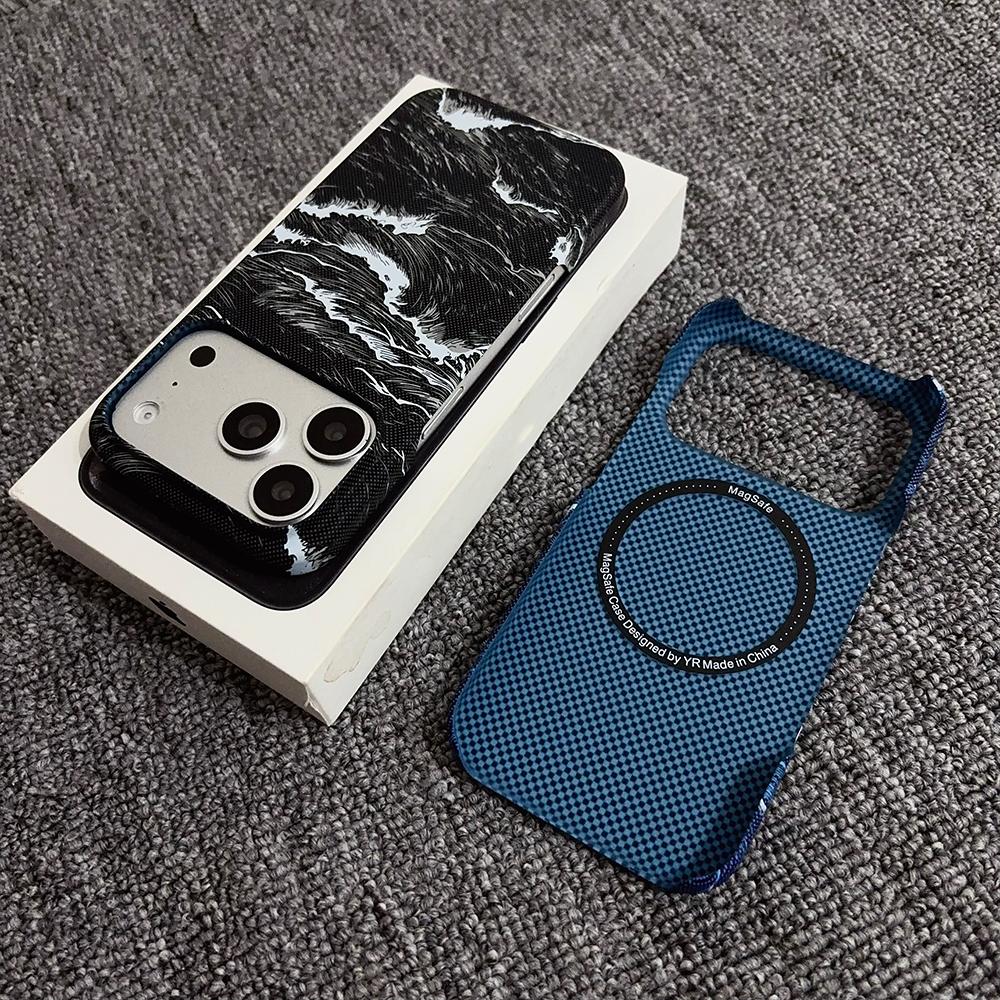 Kevlar Gezeitenmuster Kunststoff Für Magnetische Hülle Für Für Iphone 17 Air 16 Plus 1 14 13 12 Pro Max Schlanke Rahmenlose Kühlabdeckung