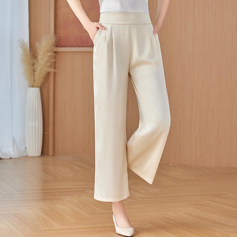 

Stylish High-Waisted Wide-Leg Pants for Middle-Aged & Older Women - Loose, Comfortable, Cropped Summer Straight-Leg Pants 4XL (fit for 135-145 jin) бежевый