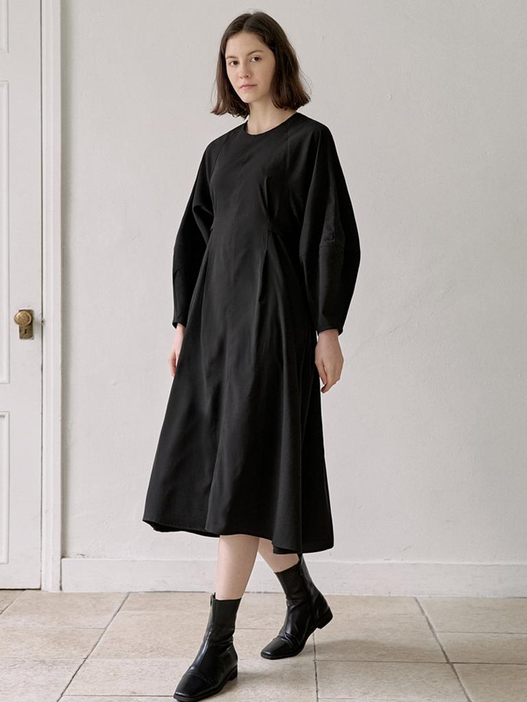 AVANT-G Waist Strap Volume Sleeve Dress - Black