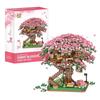 Cherry Blossom Treehouse Train Micro Mini Block Piece Series – Children's Building Blocks Toy with Springtime Sakura Park Vibes