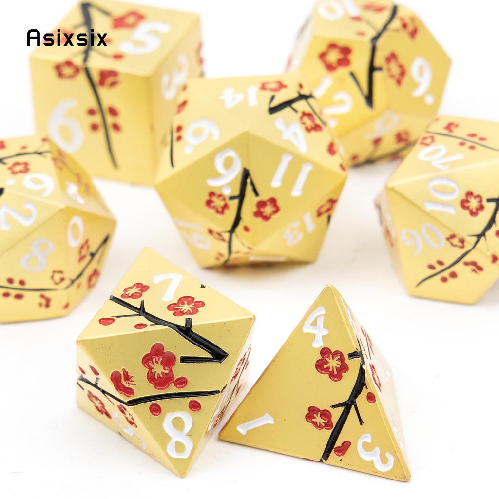7 Pcs Golden Flower Metal Dice Solid Metal Polyhedral Dice Set Suitable for Role-Playing RPG Board Game Card Game
