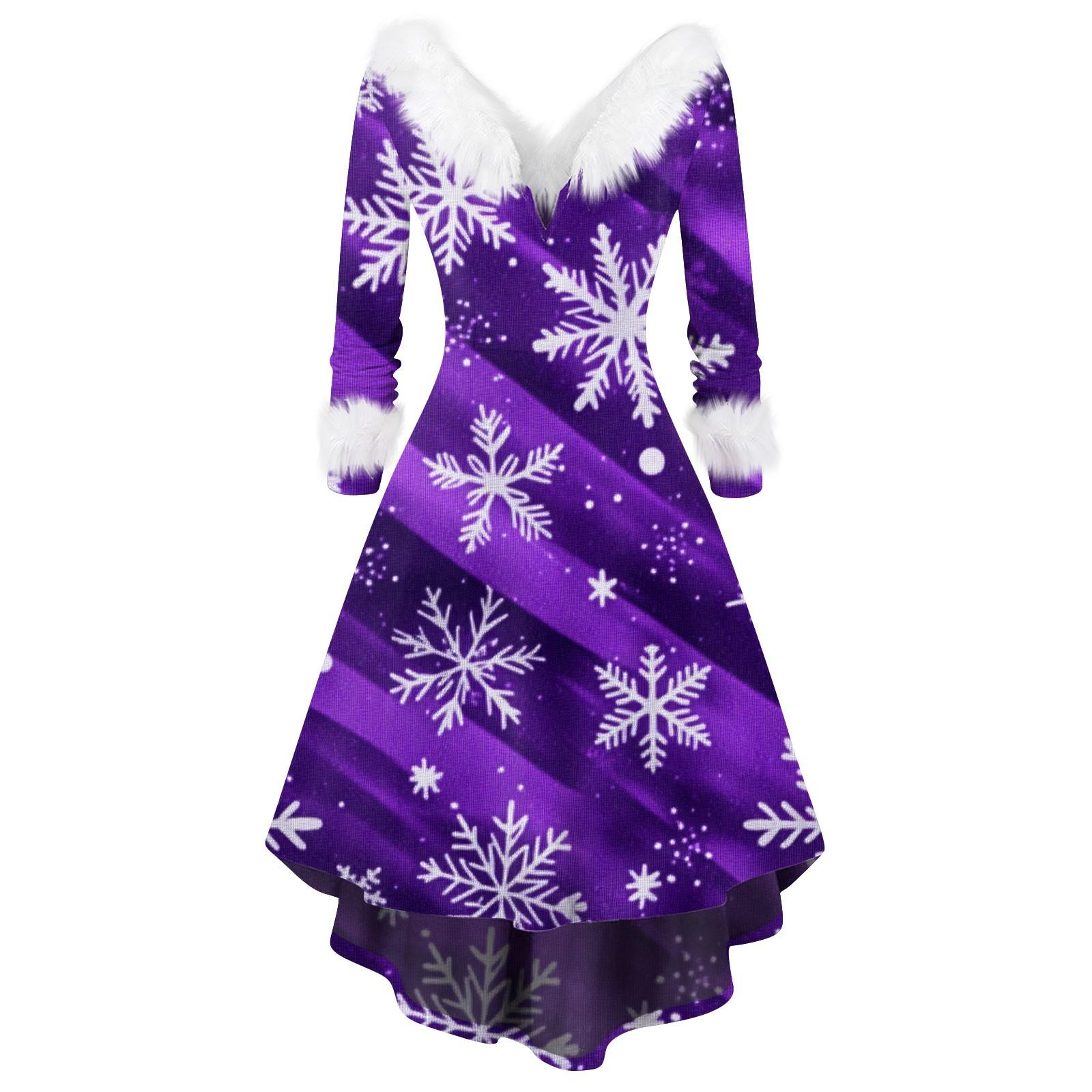 

Женское модное повседневное платье с v-образным вырезом и рождественским принтом для вечеринки с длинными рукавами M фиолетовый