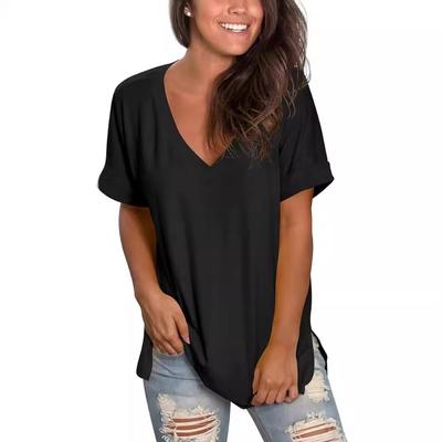Sommer V-Ausschnitt 3D Einfarbig Bedrucktes Top Modische Lässige Kurzarm Damen T-Shirts