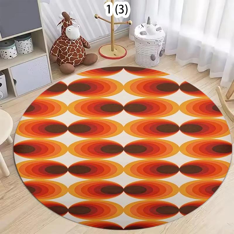 Alfombra Redonda Geométrica Vintage de los 70 Estampado Abstracto de Espiral y Raya Alfombra Antideslizante para Sala de Estar Dormitorio Decoración Elegante del Hogar