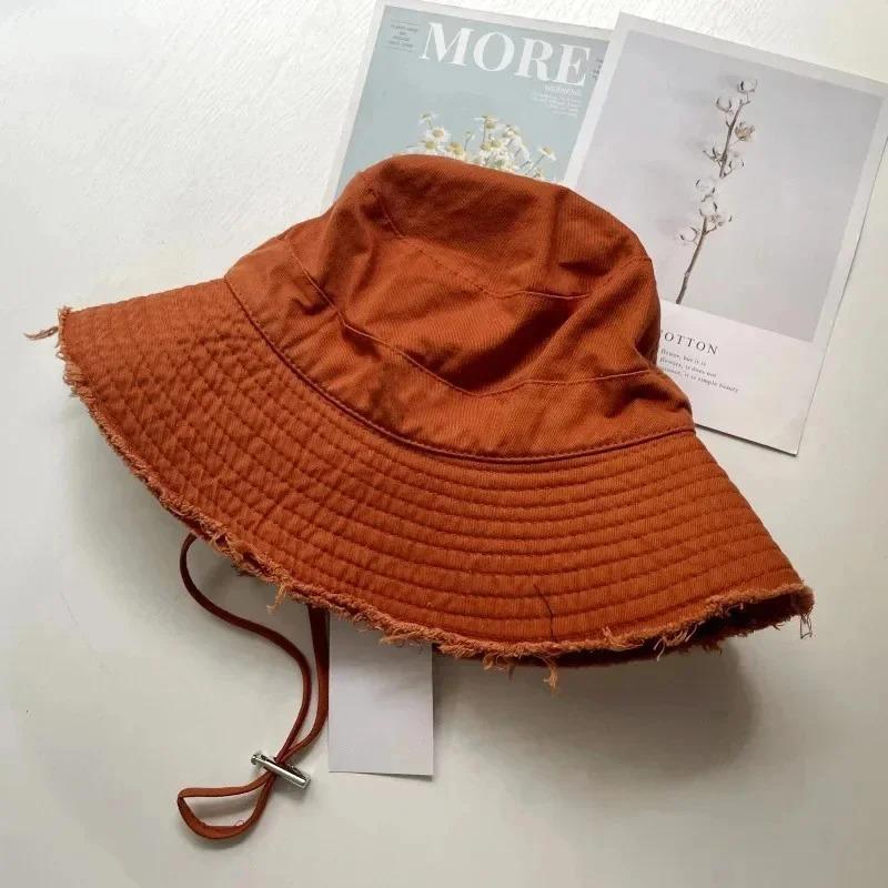 Fashion Fisherman Hats Foldable Bob Bucket Hat with Big Brim Sunscreen with Adjust Chin Rope Caps Beach Fishing Gorras Hat Women