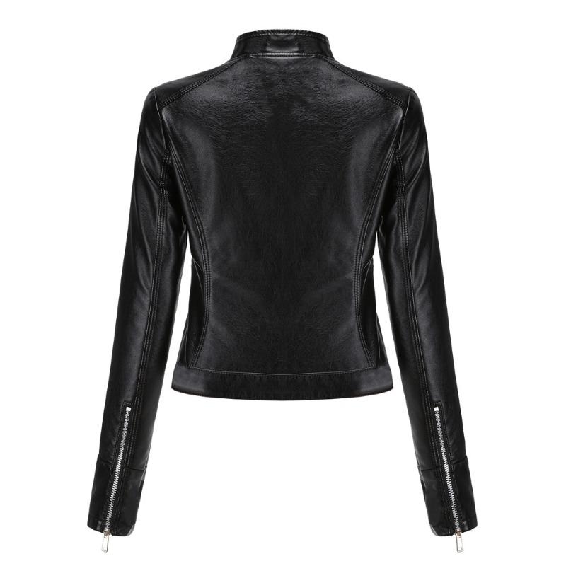 New Leather Jacket Women's Short Coat Spring and Autumn Stand-up Collar Women's Leather Jacket Women's Thin Leather Coat