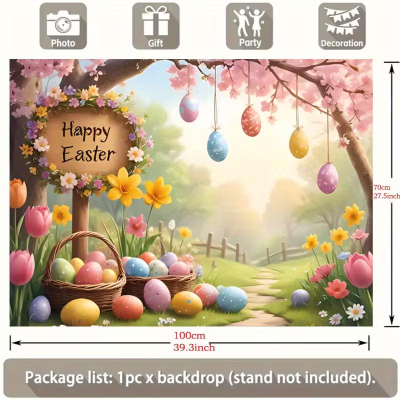 2D Easter Floral Garden Backdrop Cloth 2D Print Colorful Eggs Home Wall Hanging
