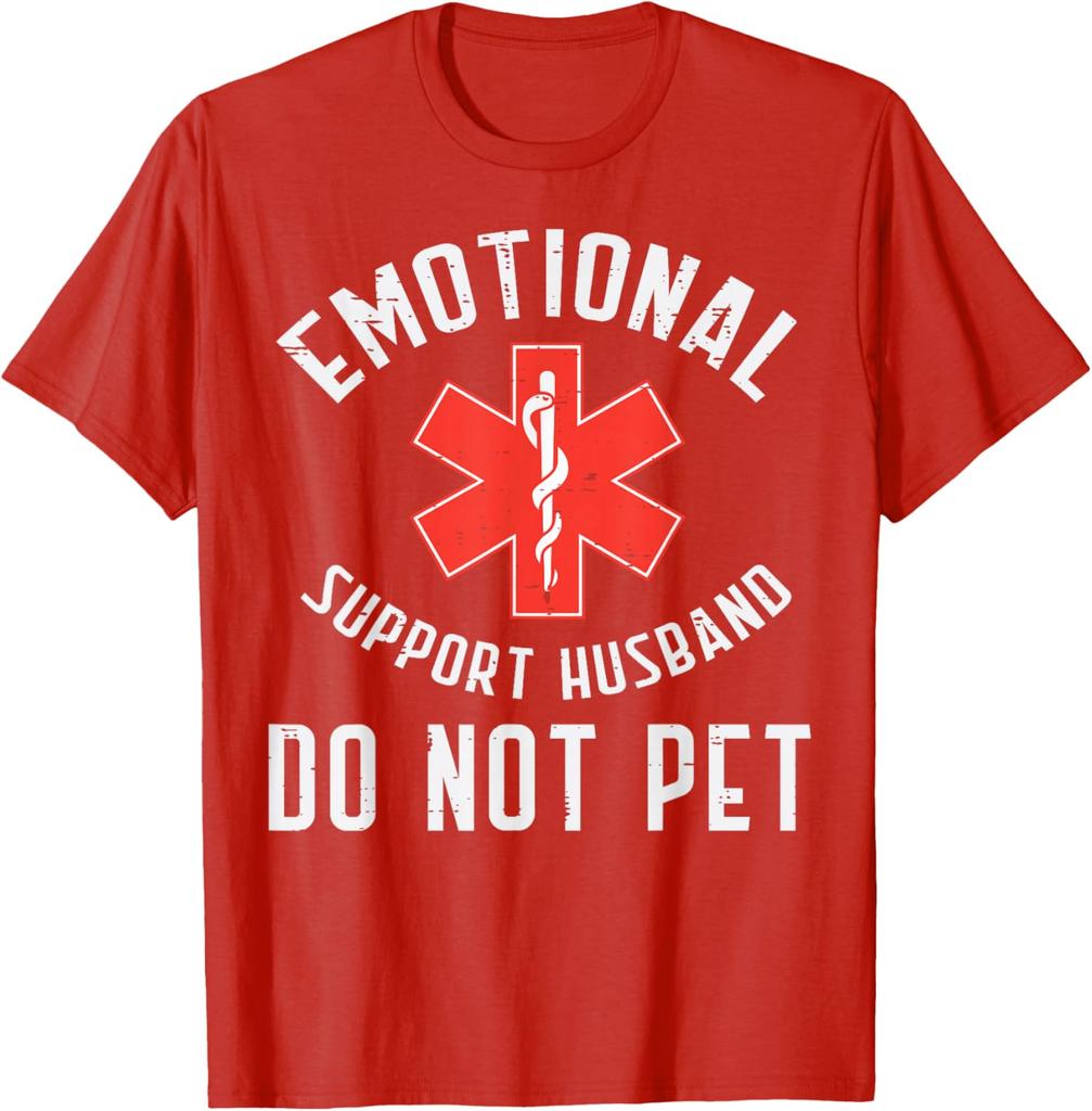 Emotional Support Husband EMS Star Paramedic Graphic Tee Casual Cotton TShirt for Men