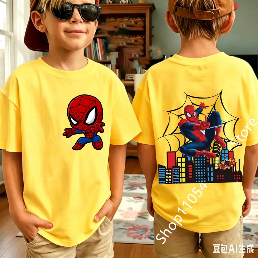 Summer Spider Children's T Shirt Breathable Fabric Classic Character Patterns in A Cute Style Suitable Daily Playwear