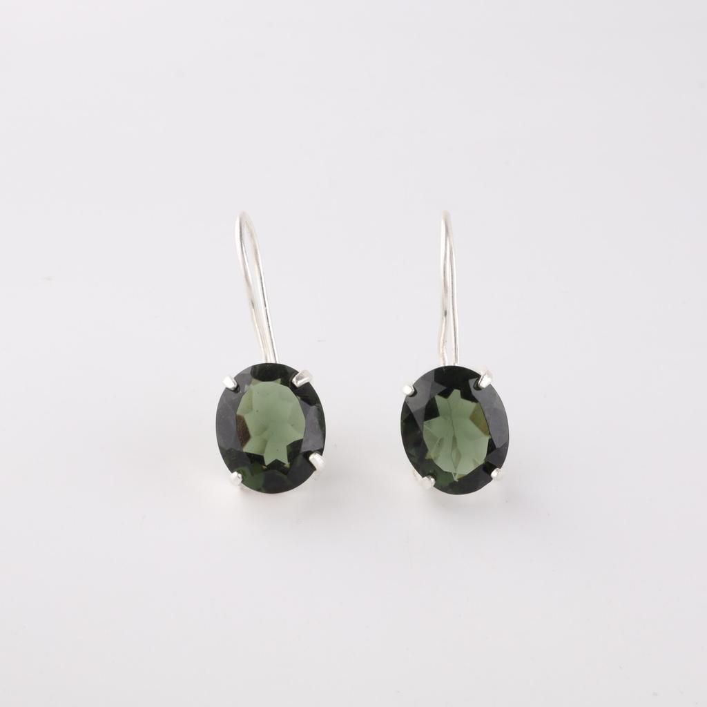 Natural Green Tourmaline Gemstone 925 Sterling Silver Handcrafted Earrings 1.05" EE-173-13