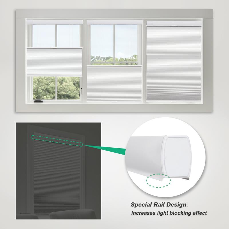 No Tools No Drill Top Down Bottom Up Honeycomb Blinds for Windows, 1" Cell Fabric Cordless Thermal Insulated Noise Reduction