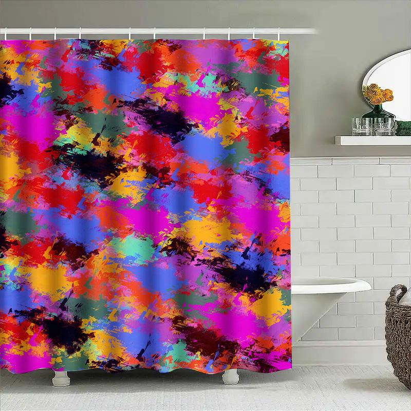 Brightly Colored Abstract Shower Curtain Bathroom Decor, Easy Installation, Waterproof Fabric For Bathtub Or Walk-In Shower Encl