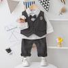 2024 Spring & Autumn Baby Boy Houndstooth Suit: Vest, Long Sleeve Shirt, and Pants