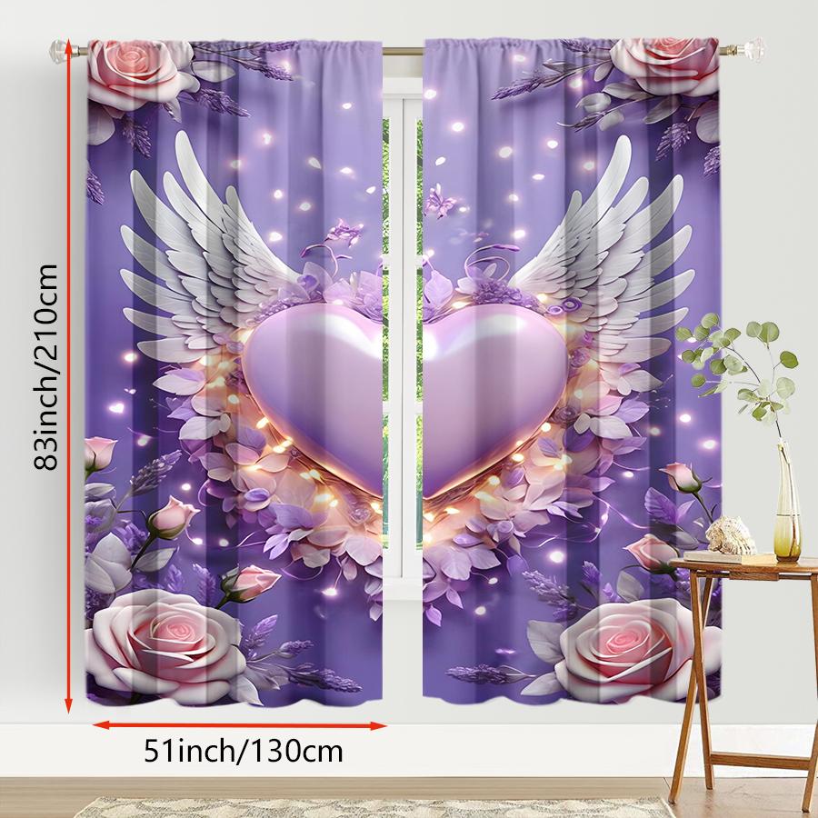 2PCS Purple Charm Angel Wing Love Curtain   Dreamy Soft Light Wind   Bedroom and Living Room   Pull Up Pocket Style