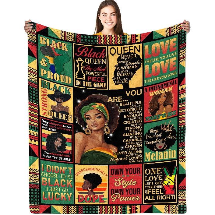African American Gifts for Women, Afro Black Girl Blanket 50"x60", African American Throw Blanket with Inspiring Positive Quotes, Christmas Birthday