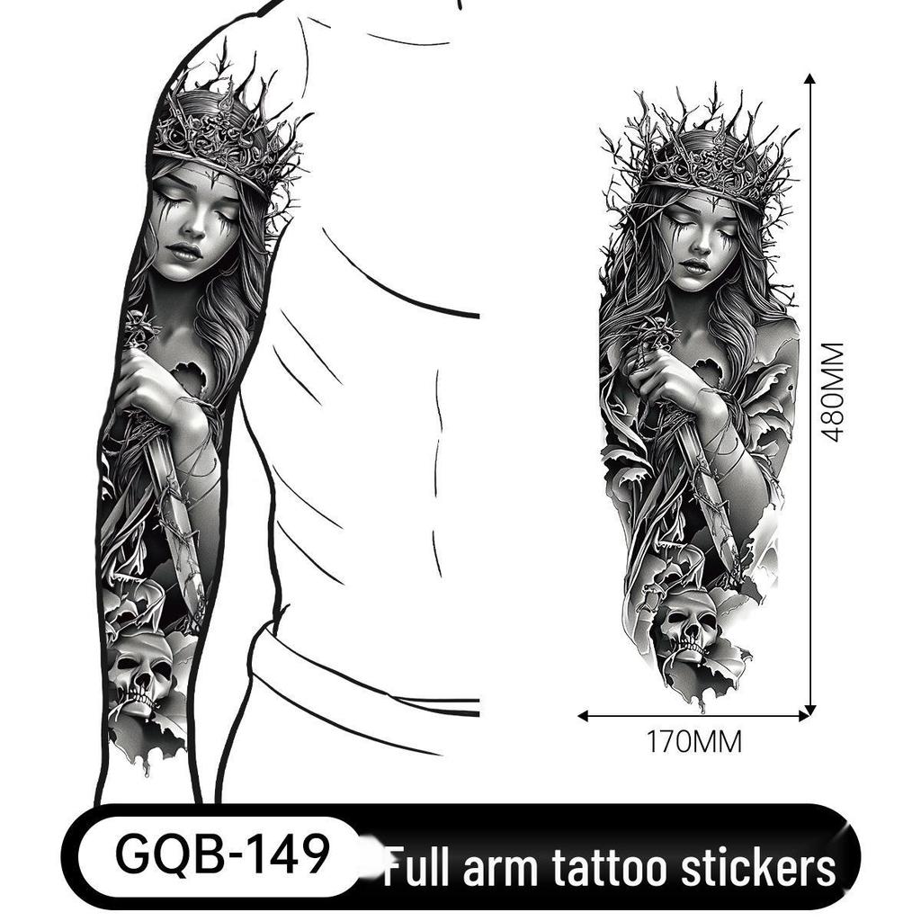 Adesivo Tatuaggio Completo per Braccio Uomo: Design Realistico Impermeabile, Motivo Tigre e Teschio