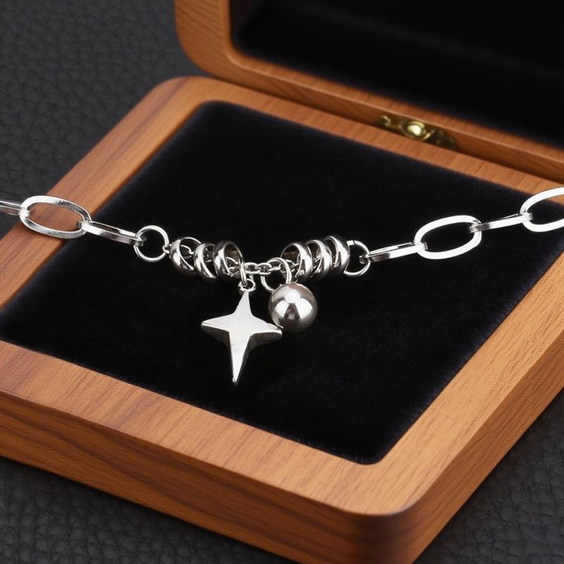 Hip Hop Punk Cross Star Ball Pendant Bracelet Suitable For Men And Women Fashionable Rock Silver Color Personalized Jewelry Gift