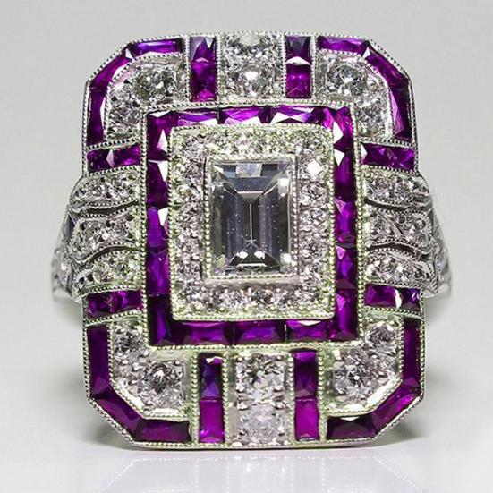 Wedding Engagement Women Retro Cubic Zirconia Inlaid Square Finger Ring Jewelry