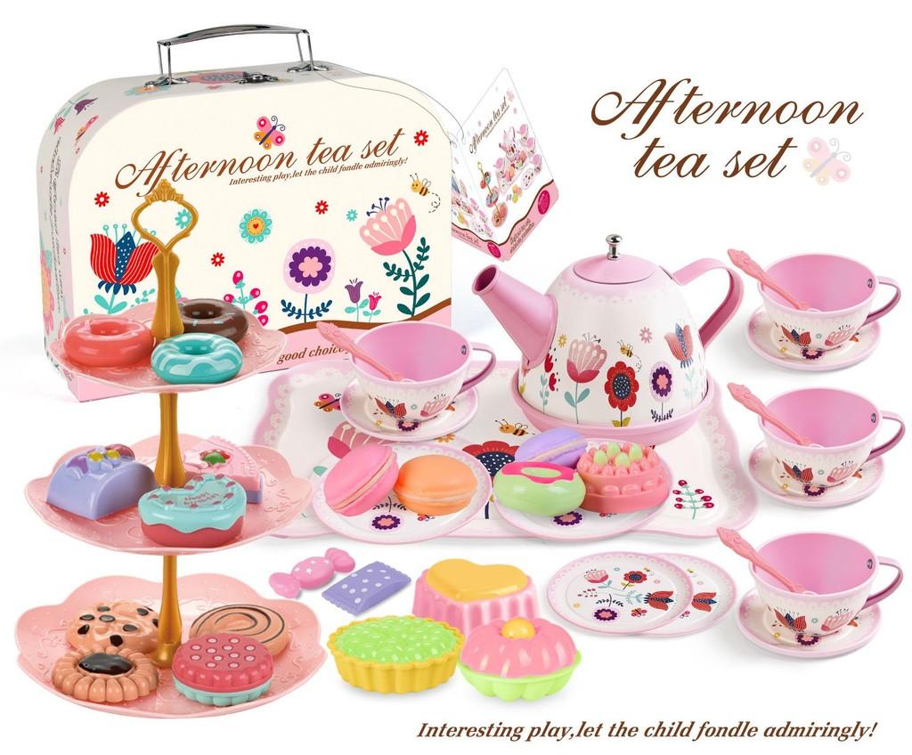 Charming Children's Tea Party Playset With Colorful Tin Tea Set And Sweet Treats