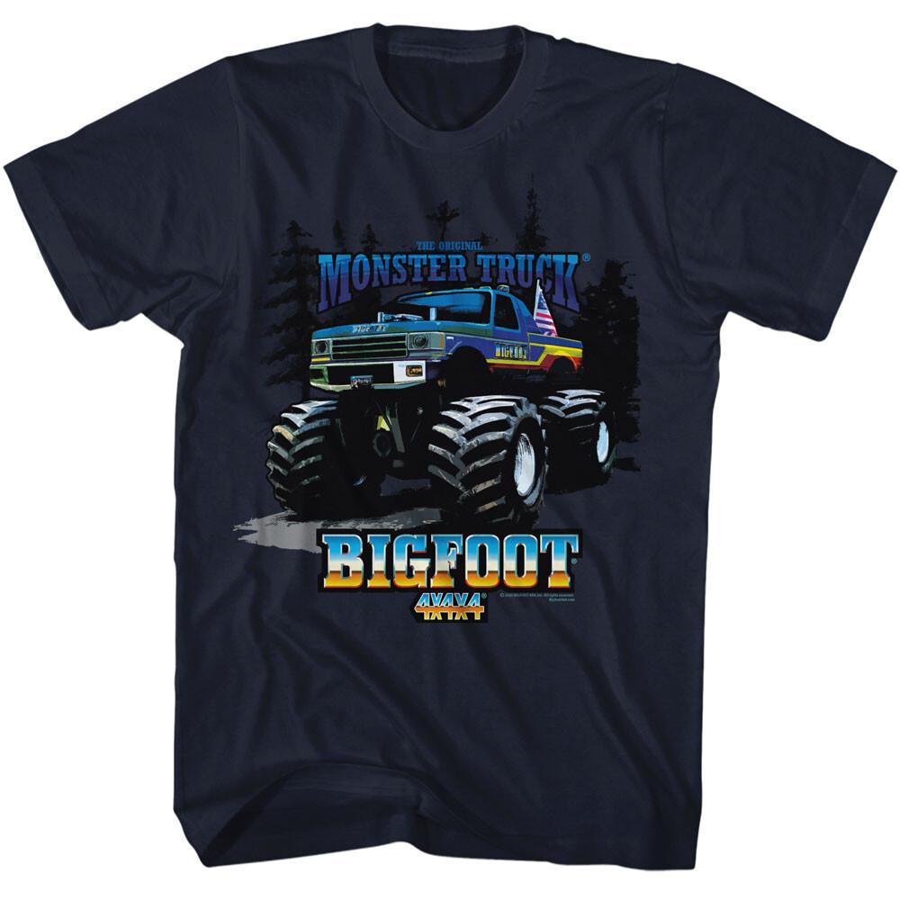 Bigfoot The Original Monster Truck Background Of Trees Men T Shirt XXL