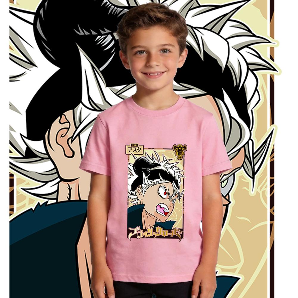 Black Clover Asta Anime Graphic Cotton Tee Kids Casual Wear Short Sleeve Summer T Shirt for Boys and Girls