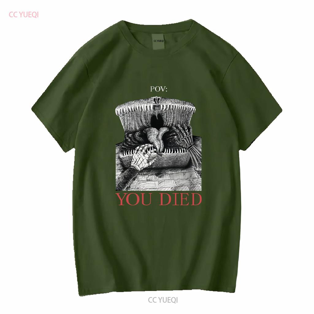 Mimik DnD Dark Souls Tuschezeichnung T-Shirt POV DU BIST GESTORBEN lang- oder kurzärmelig vintage gewaschen vielseitig Mode Streetwear