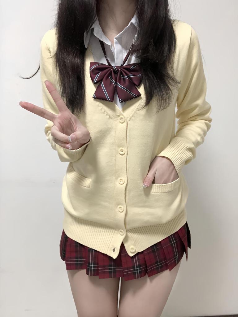 Original JK Basic Solid Color Long Sleeve Cardigan Sweater - Japanese Uniform Style, Versatile Loose Fit Knitted Top.