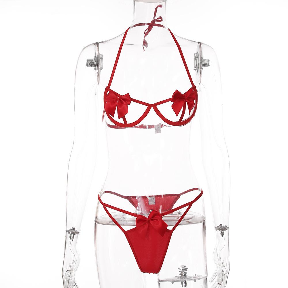 Set de Lenjerie Sexy Roșu Decupat pentru Femei, Trei Piese