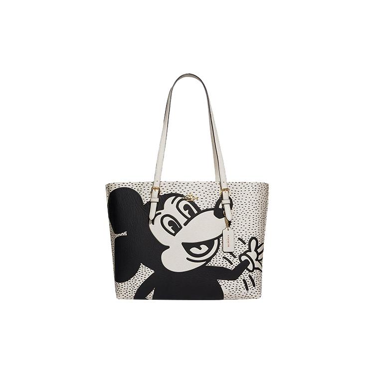 

New COACH Disney X Keith Haring Collaboration Mollie Leather Tote Bag Shopping Bag Handbag Shoulder Bag Women s White C6978-IMCAH 33.8*12.7*27.9CM