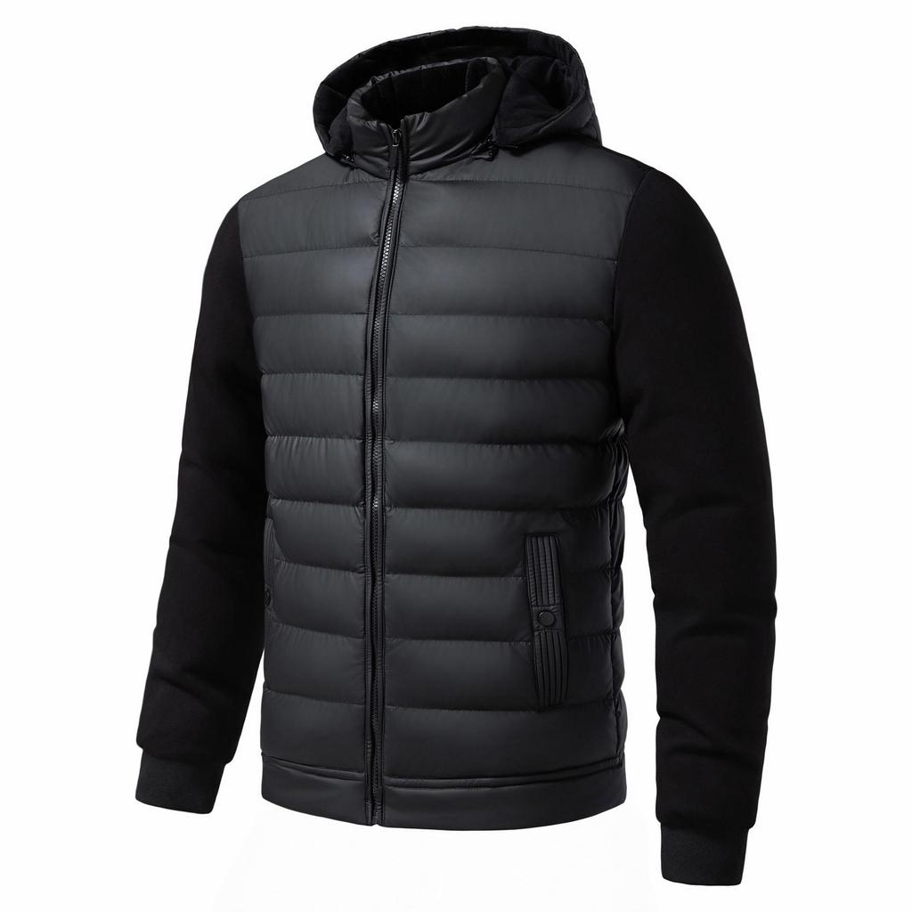 Men's Hooded Cotton Padded Jacket - Stand Collar, Patchwork, Warm Winter Casual Sport Jacket