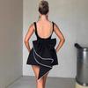 Rochie Mini Pătrată Fără Mâneci pentru Femei Fit And Flare Talie Înaltă Sexy Elegantă Fundiță cu Perle Spate Decoltat Linie A Rochie de Petrecere