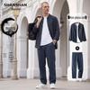 SHANSHAN Men's 100% Linen Stand-Up Collar Shirt & Pants Set