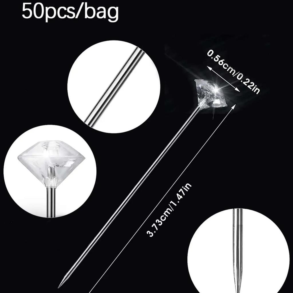 50pcs-Diamond Positioning Needle, Pearl Light Needle, Bouquet Silk Scarf Fixing Needle, Wedding Dress Pin
