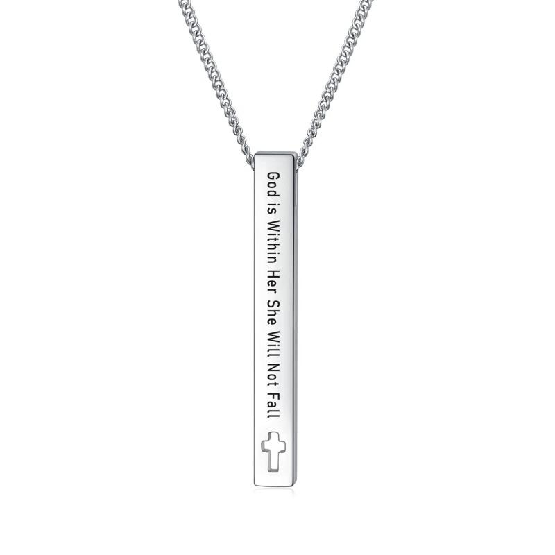 Stainless Steel and Titanium Long Strip Bible Lady Necklace
