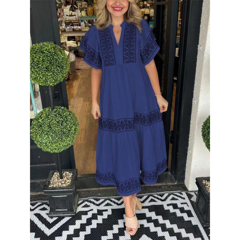 Summer Fashion V-neck Printed Loose Dress