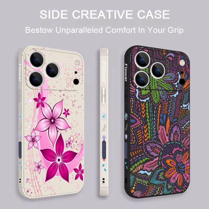 Pink Cartoon Floral Lanyard Case For iPhone 17 Pro Max iPhone 16 15 14 13 Pro Max 11 16E 17E Soft Silicone Phone Back Cover
