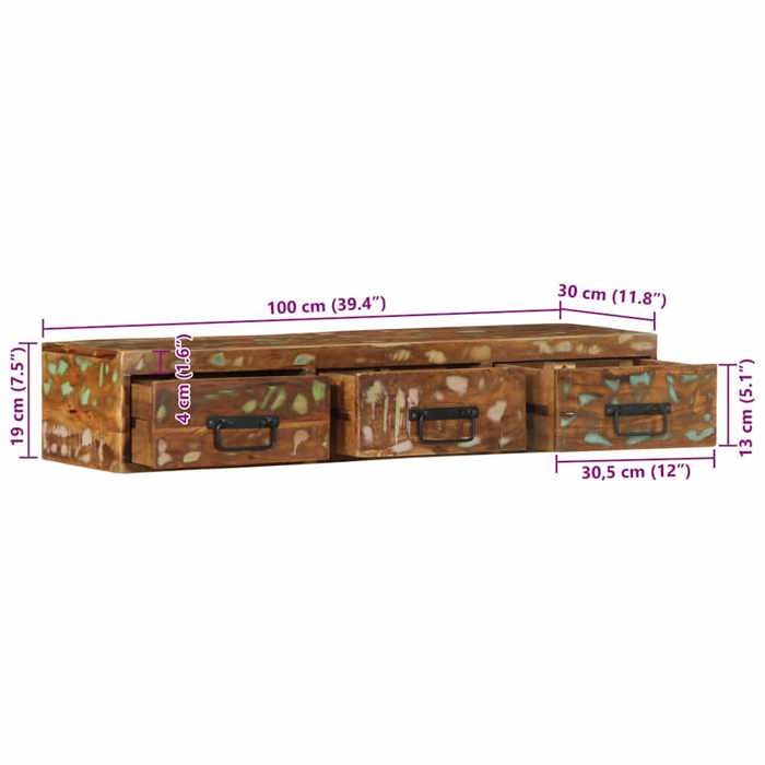 VidaXL Meuble TV mural 100x30x19 cm bois massif de récupération, meuble média, meuble latéral, centre de divertissement, 4017465