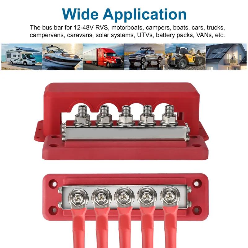 Bus Bar Terminal Block Car M10 5 Way Busbar Terminal Block Power Distribution Block For RV Car Boat Yacht Truck 600A 12V-48V DC