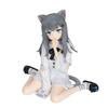 Nachoneko Seated Anime Cat Girl Figure Cute Cat Ear Gray Hair Eating Fish PVC Collectible Figure Desktop Ornament For Anime Fans