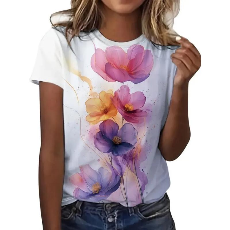 Summer Women's T-shirt Creative Printed Short Sleeved T-shirt Fashionable Comfortable Soft Breathable cotton T-shirt