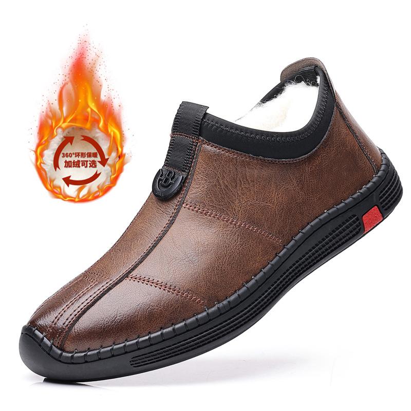 

Men s casual leather shoes new leather velvet warm men s medium and low-top cotton shoes breathable sports single shoes dad shoes 44