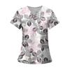 Women's Fashion Printed Short Sleeve V Neck Pattern Tops Pocket Working T-shirts