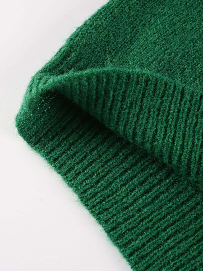 2026 Green Knit V-Neck Cardigan: European & American Style, Long-Sleeve, Versatile for Spring & Autumn