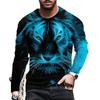 Animal Tiger 3D Digital Printed Men's Fashion Trend Round Neck Long Sleeved T-shirt