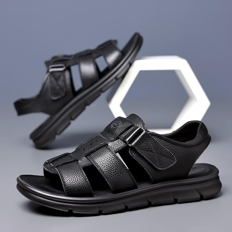 Modische Herren Leder Freizeitschuhe Outdoor Camping Strandschuhe Dicksohlig Abriebfest Sommer Herren Sandalen Ausgehöhlt